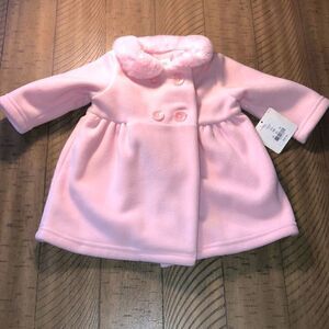 NWT Baby Pink Fleece and Faux Fur Coat with Buttons and Velcro by Starting Out